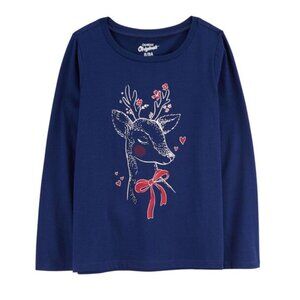 OSHKOSH B'GOSH NWT Size 8 Blue Red Reindeer Jersey Graphic Tee Scarf Long Sleeve